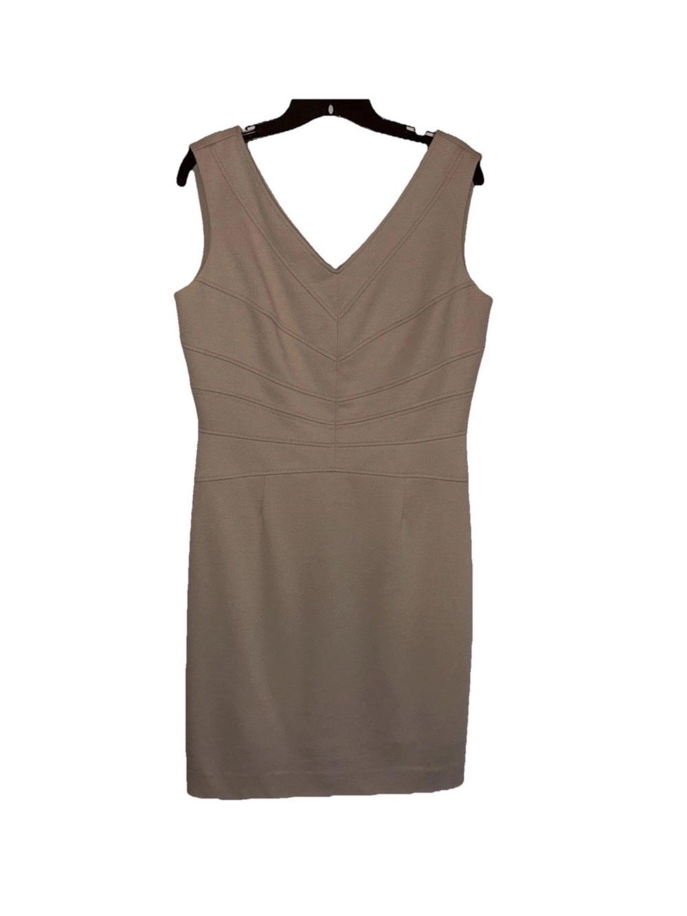 Preston & York Beige V-Neck Midi Sheath Dress with Panel Details
